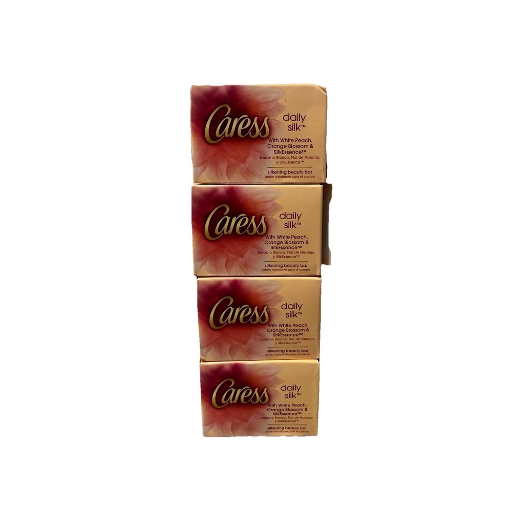Lot of 4 Vtg Caress Daily Silk Beauty Bar White Peach & Silk Blossom Soap